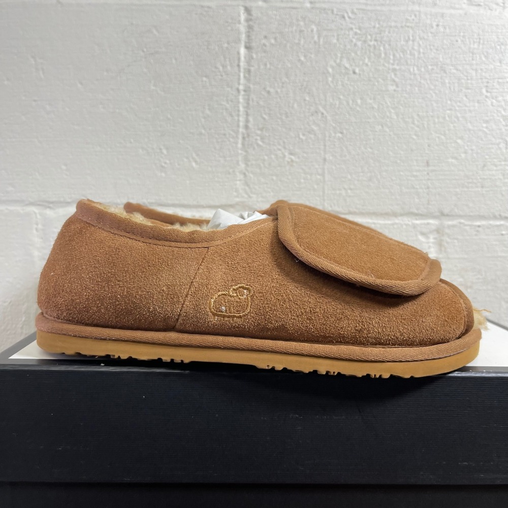LAMO FootSmart Chestnut Brown Suede Sheepskin Open Toe Slippers‎ Men's 9 US